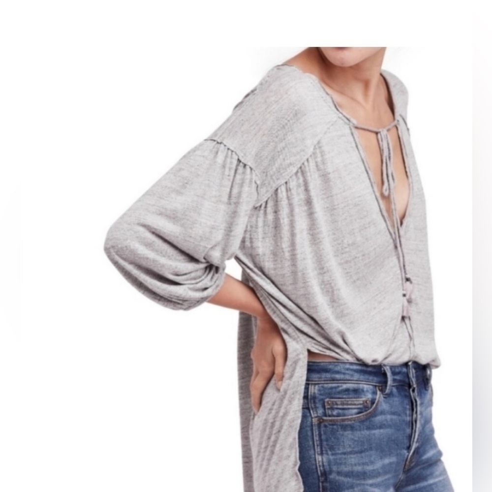 Free People We The Free Oversized Just A Henley Top Gray Size Small